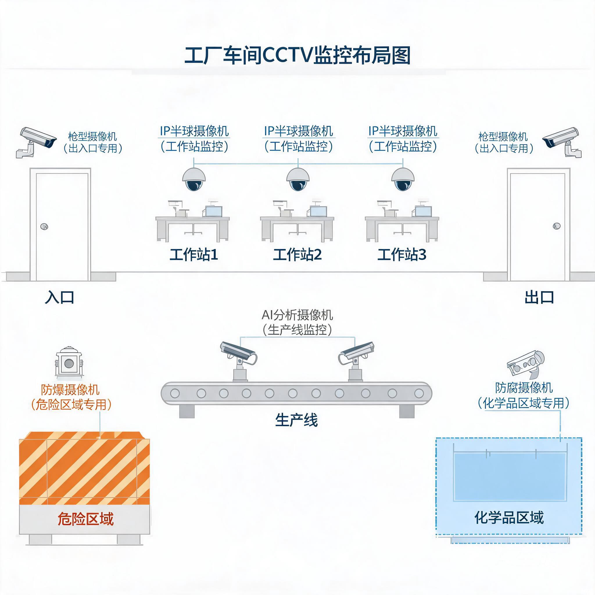工厂车间 CCTV 监控布局图